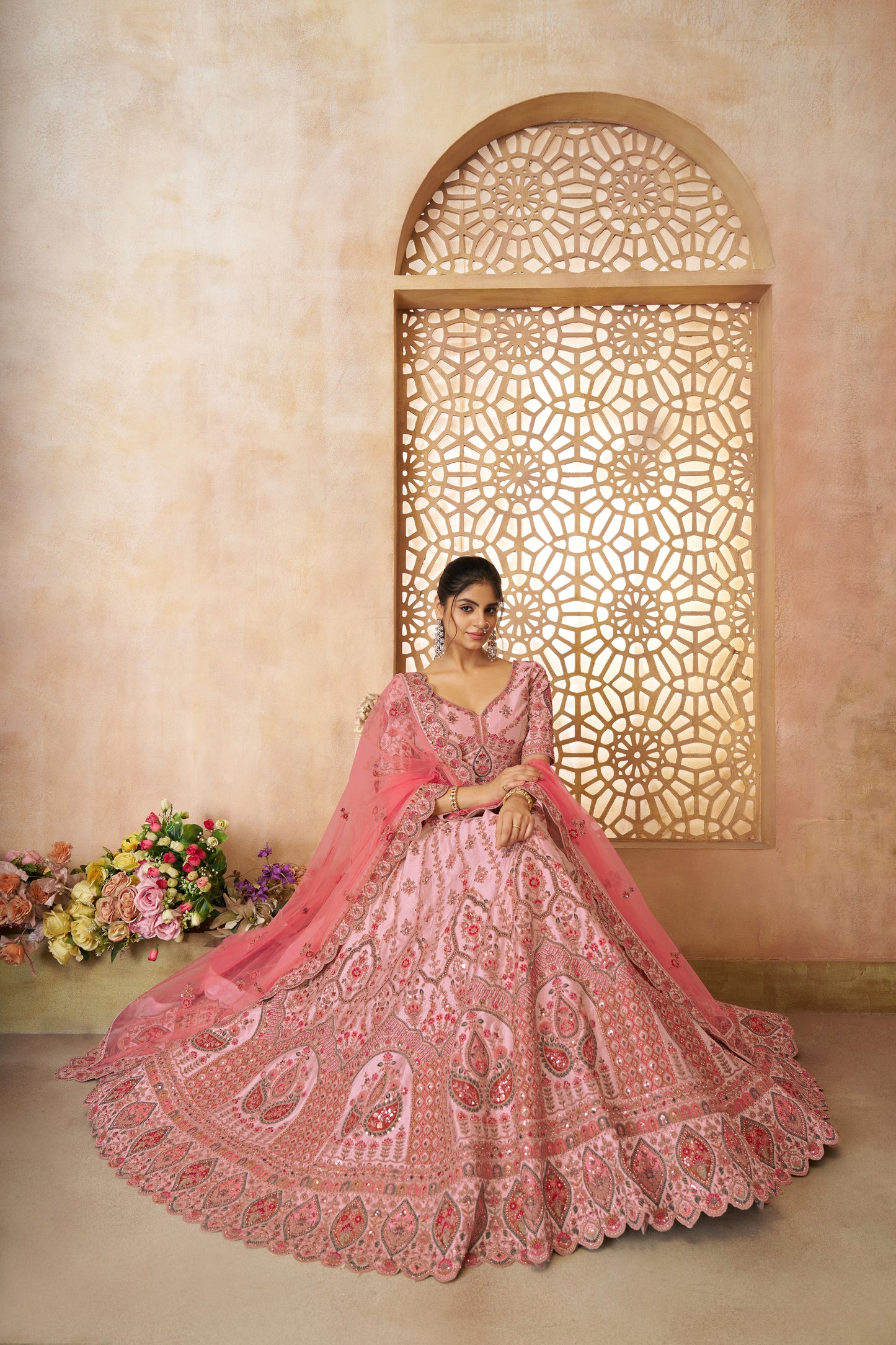 Adorable Pink Silk Embroidery Wedding Wear Lehenga Choli