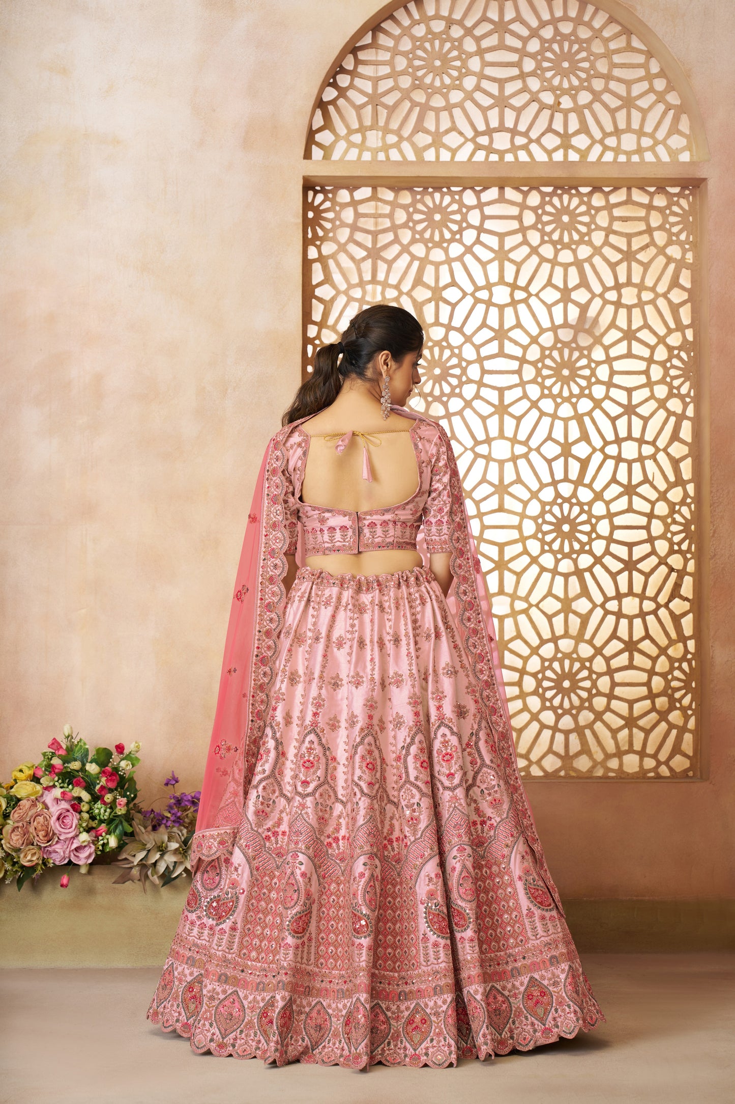 Adorable Pink Silk Embroidery Wedding Wear Lehenga Choli
