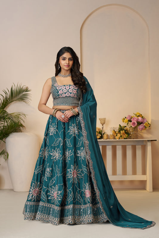 Blue Beauty: Bridesmaid Lehenga with Sequin Shine & Floral Grace