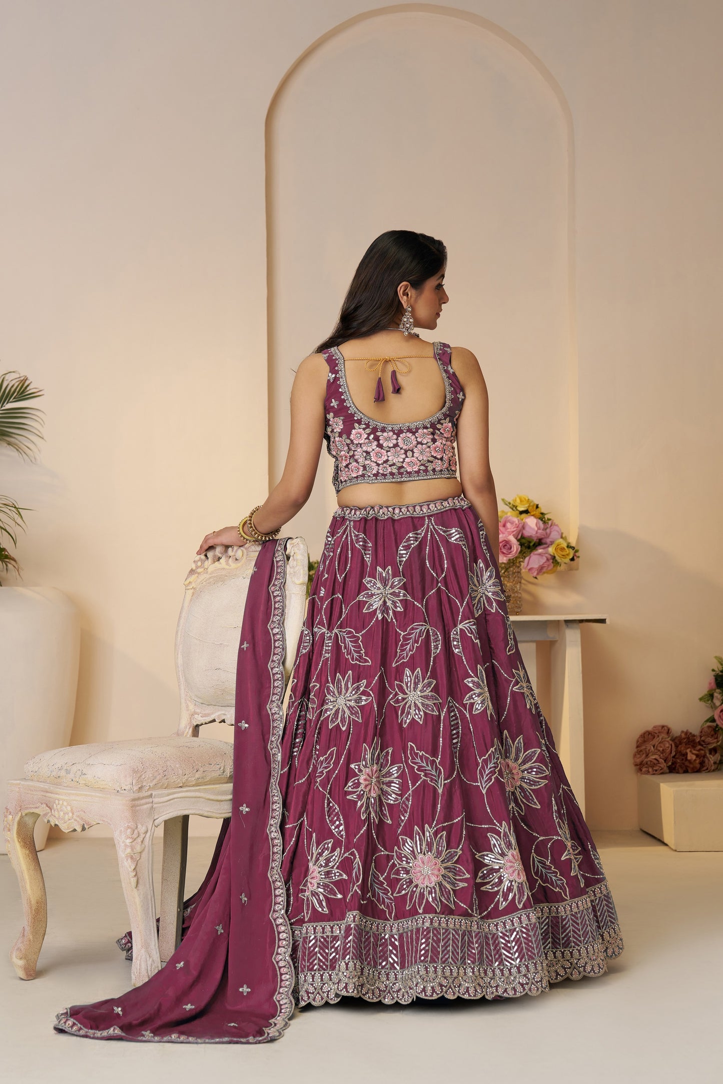 Celebrate in Color: Purple Zari Sequins Work Bridal Lehenga for Haldi Ceremonies