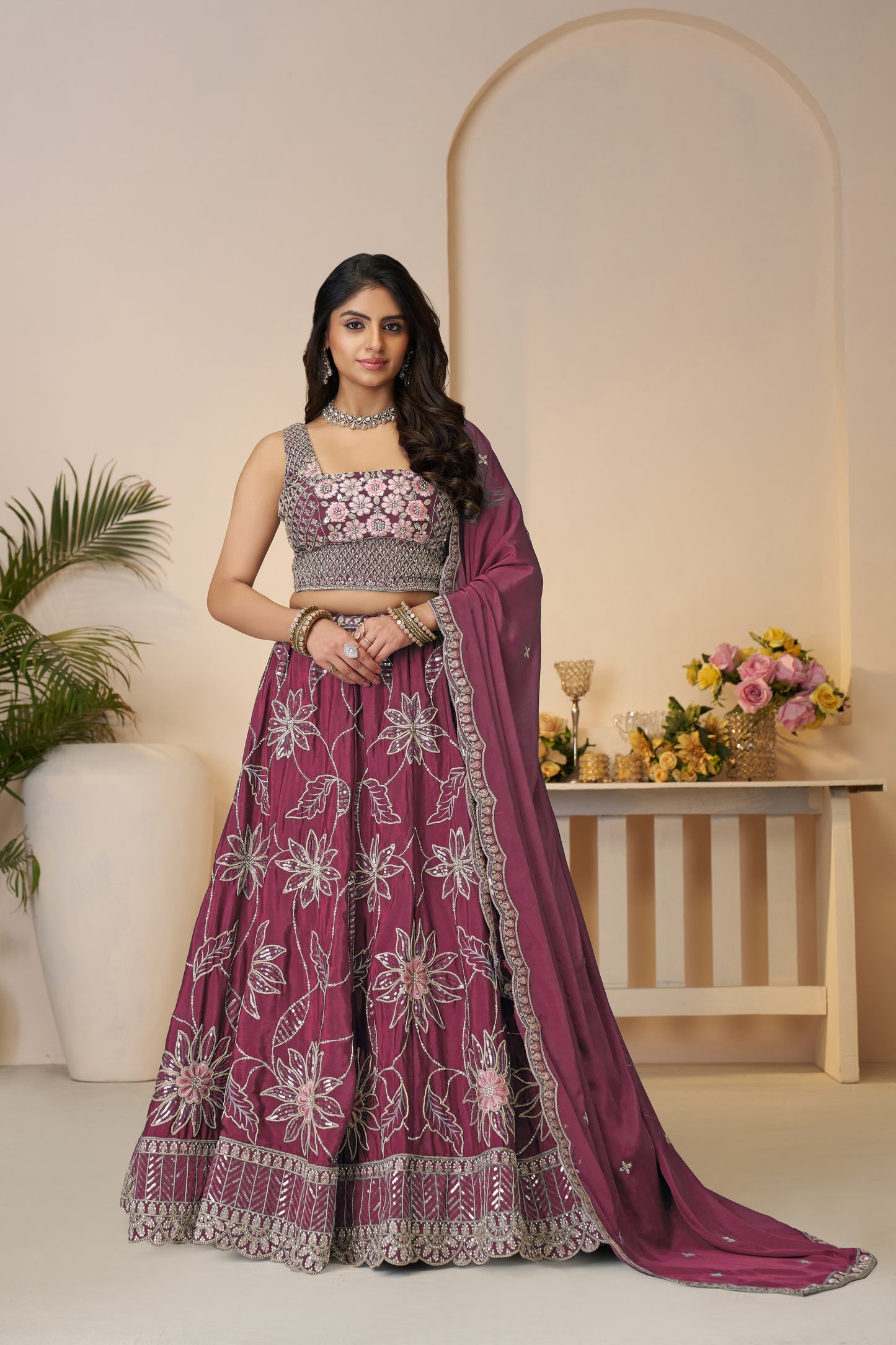 Floral Fantasy in Vibrant Maroon – A Stunning Pick for Every Bridesmaid
