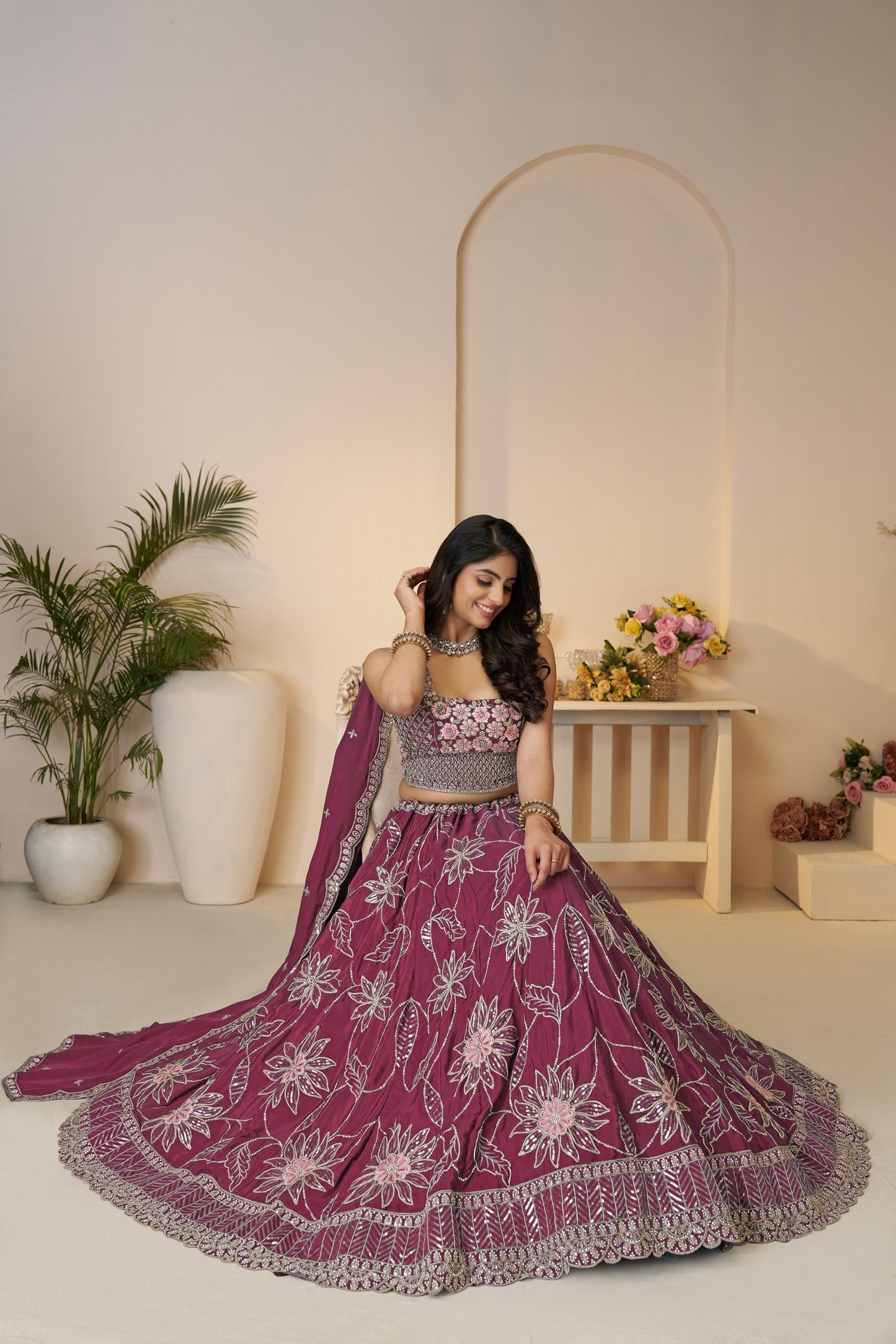 Celebrate in Color: Purple Zari Sequins Work Bridal Lehenga for Haldi Ceremonies
