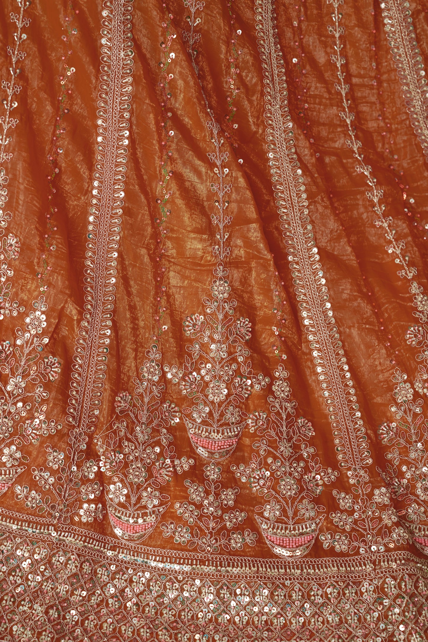 Rustic Orange Bridal Lehenga with Stone, Zari & Cut Dana Work