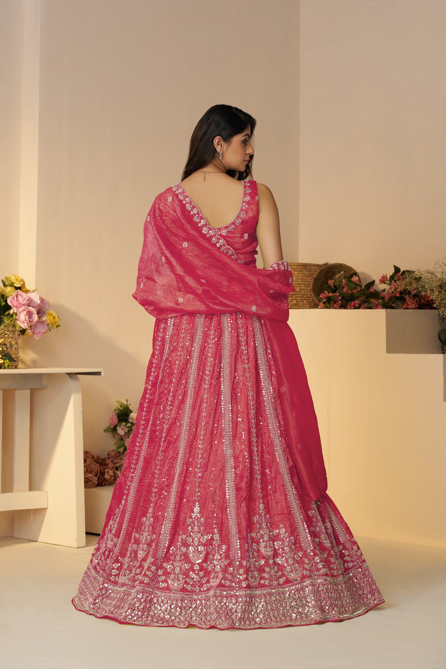 Pretty Pink Silk Lehenga with Intricate Paisley Motifs & Zari Work