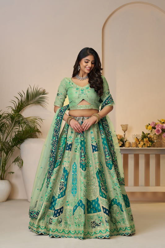 Rajsi Haathi Collection: Graceful Green Bridal Lehenga