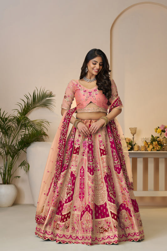 Rajsi Haathi Collection: Orange Embroidered Banarasi Lehenga