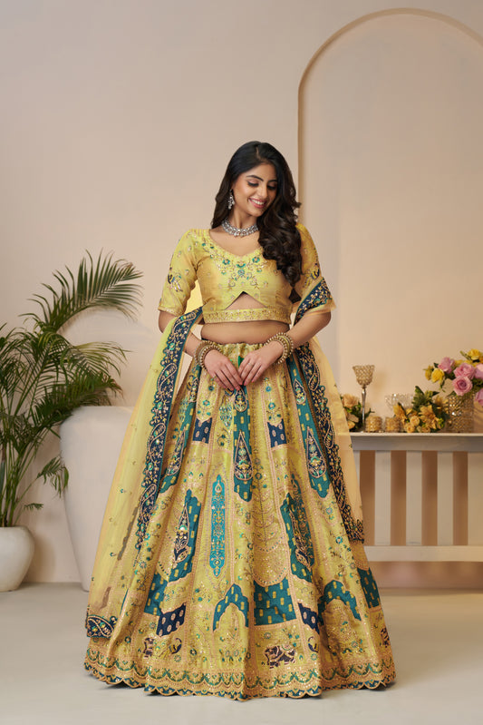 The Rajsi Haathi Collection: Stunning Yellow Banarasi Lehenga