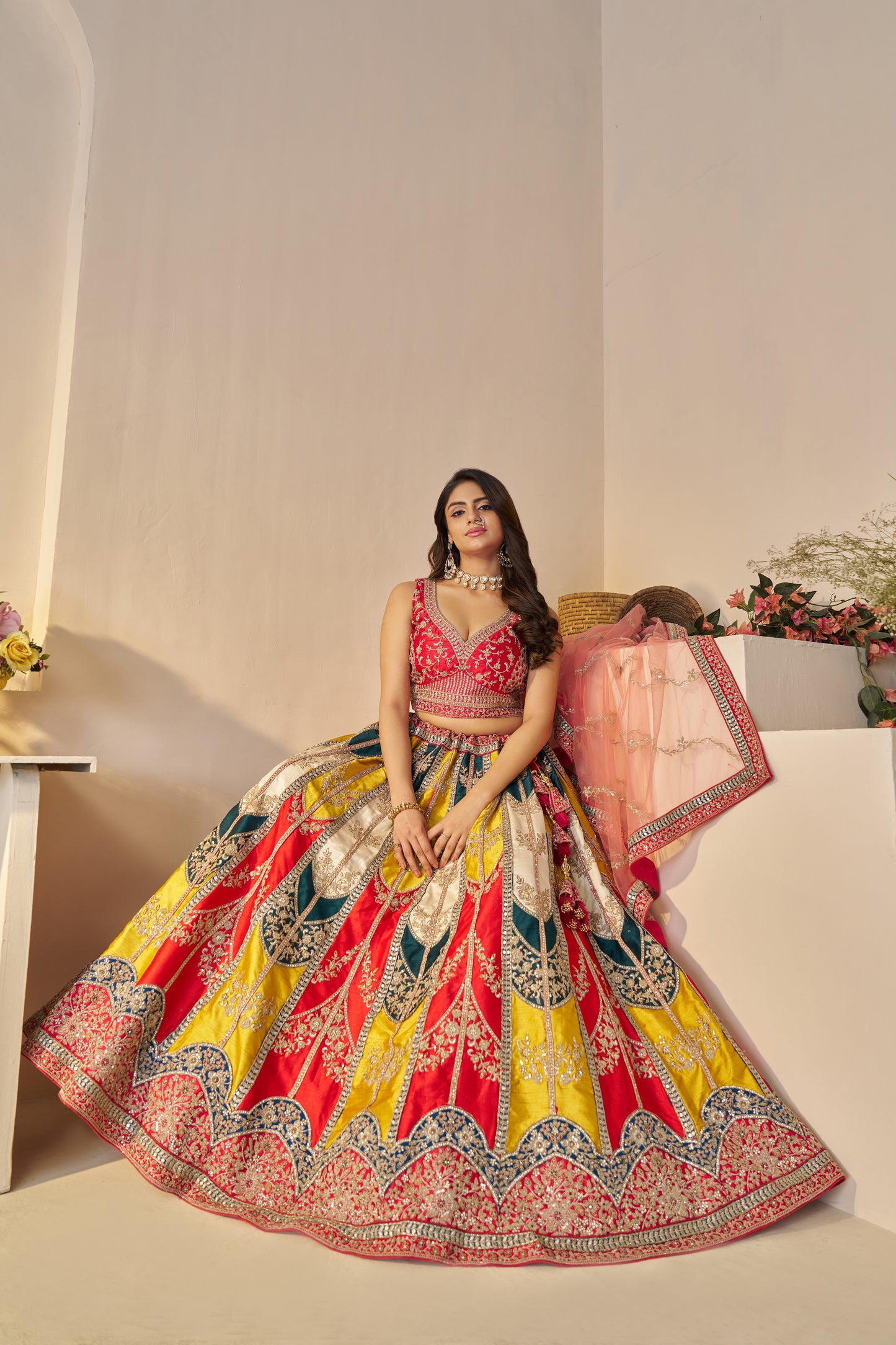 Vibrant Multicolor Zari Work Lehenga – Perfect Bridal & Haldi Lehenga