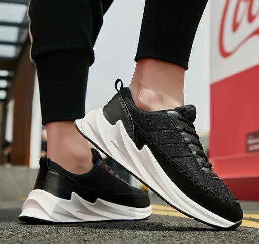 Black Solid Sneakers For Men