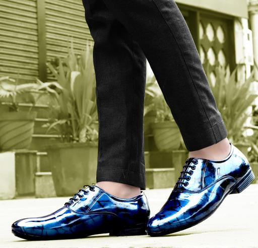 DESTA Men's Blue Partywear Patent Leather Formal Shoes